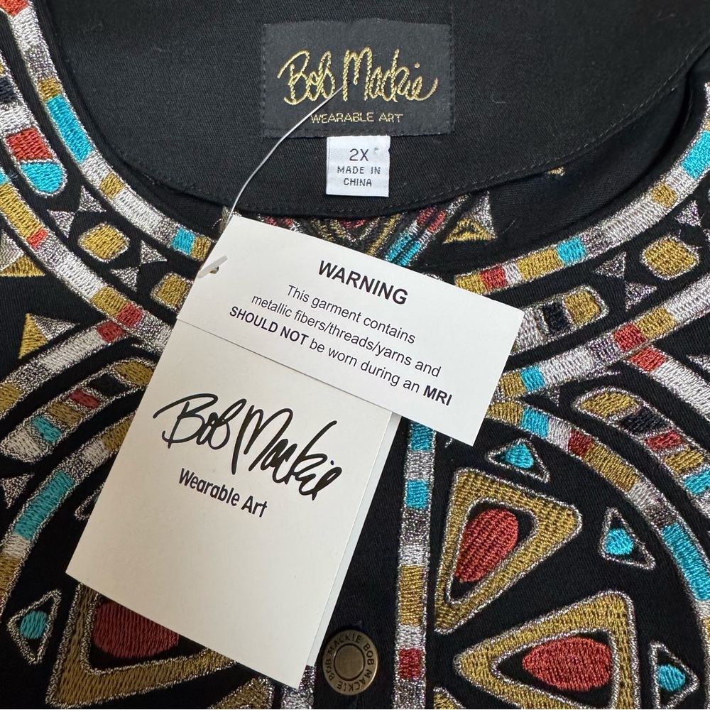 Bob Mackie Black Jacket Size 2X Wearable Art Embroidered 3/4 Sleeve SOUTHWEST - Picture 10 of 13